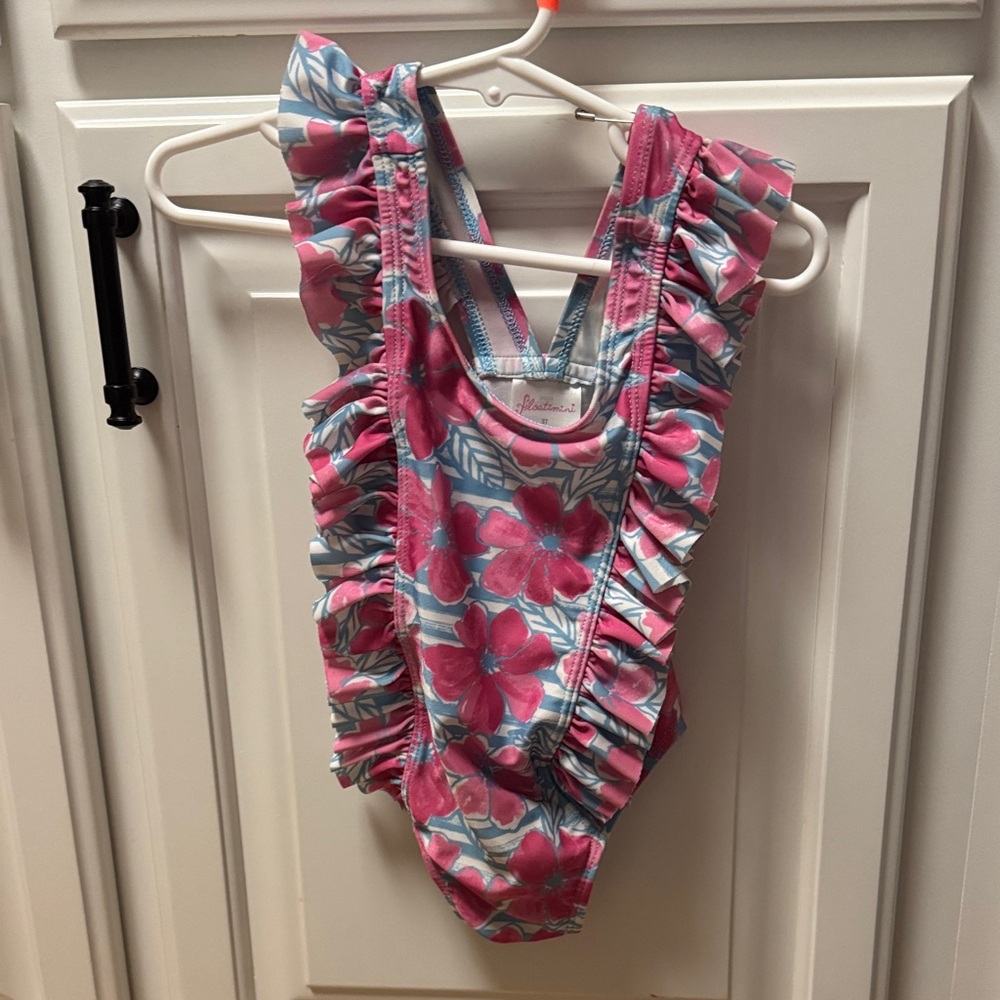 Floatimini Pink & Light Blue Floral Ruffle One-Piece Swimsuit